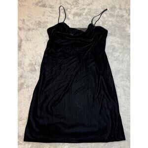 Banana Republic Cowl Neck Velvet Dress Women's Small Tall Mini Black Minimal